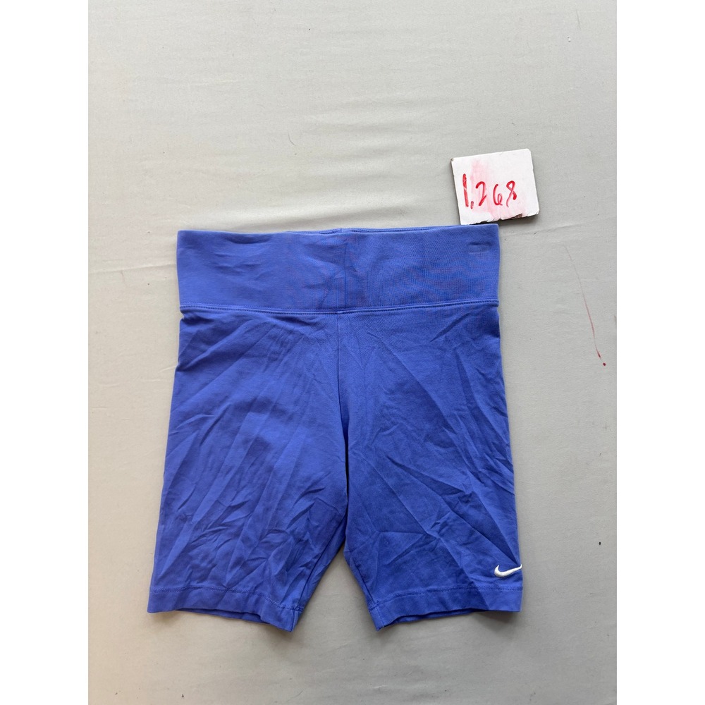 Nike Womens Essential Bike Shorts Blue High Waisted Swoosh Logo Athletic Medium